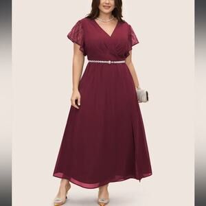 5X 28 Plus Size BloomChic Overlap Collar Crochet Lace Mesh Dress with Pockets